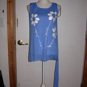 Sheilay Blue Floral Tie Side Top NWT XL